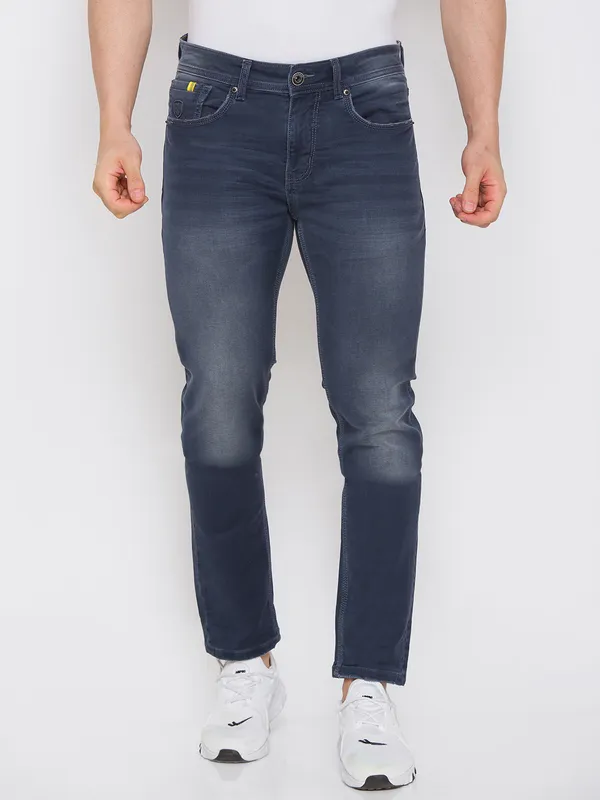 Dark Blue Straight Fit Denims For Men By Being Human Clothing main image 0